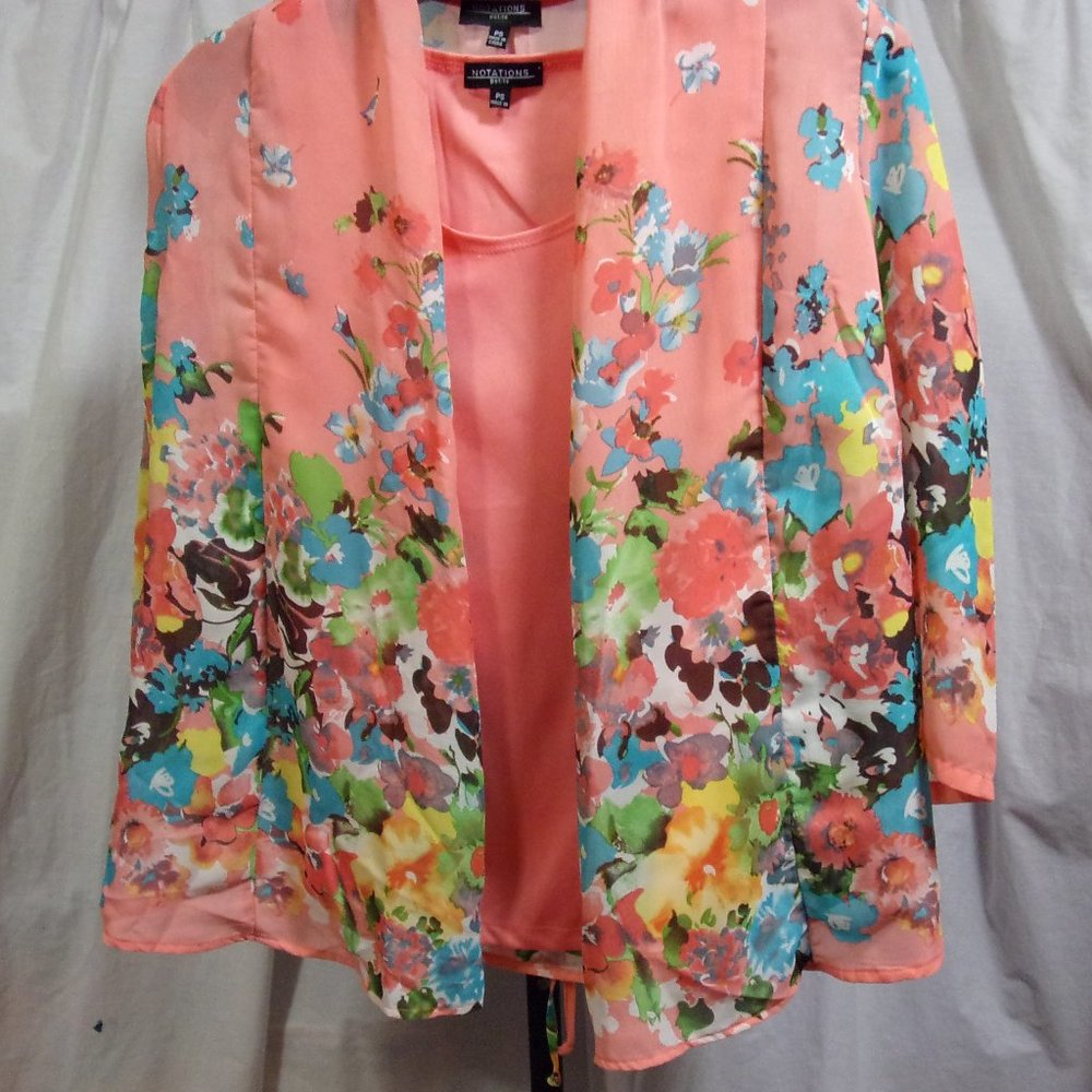 Notations Coral Floral Jacket Blouse Camisole Set  NWOT Size Petite Small